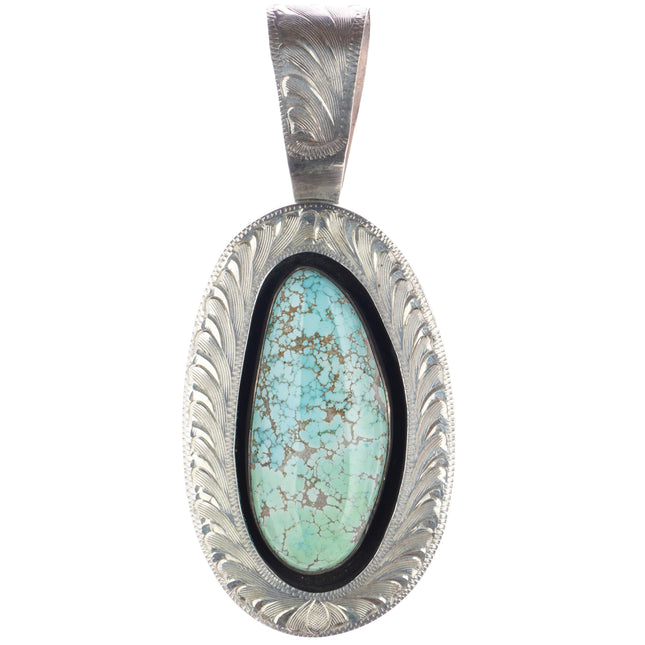 Dave Scott Carico Lake turquoise hand engraved sterling shadowbox pendant