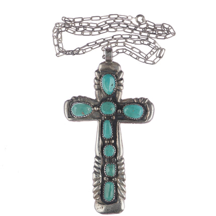 Horace Iule (1901-1978) Zuni Huge cast sterling and turquoise cross pendant