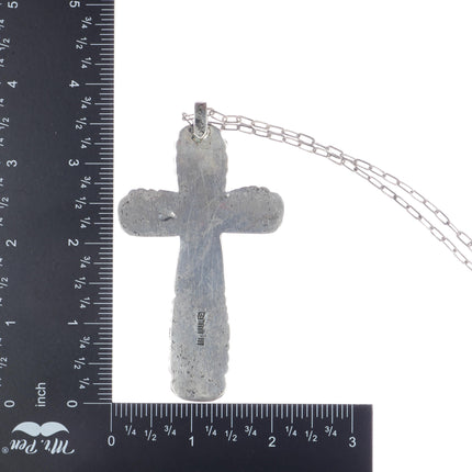 Horace Iule (1901-1978) Zuni Huge cast sterling and turquoise cross pendant