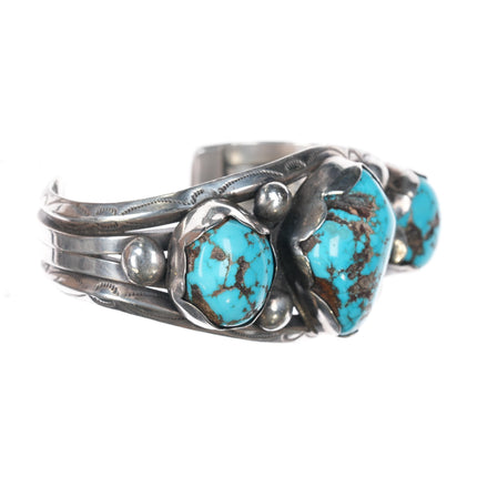 6.75" Vintage Native American stamped carinated silver cuff bracelet w/turquoise