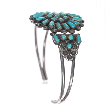 6.5" c1950's Vintage Zuni Sterling Natural turquoise cluster cuff bracelet