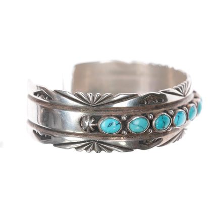 6 5/8" Sunshine Reeves Navajo Sterling turquoise row cuff bracelet