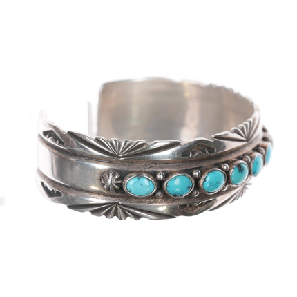 6 5/8" Sunshine Reeves Navajo Sterling turquoise row cuff bracelet