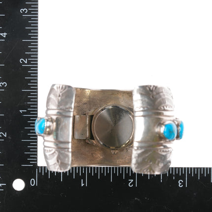 6 7/8" Wilbert Benally Navajo sterling and turquoise nugget watch cuff bracelet