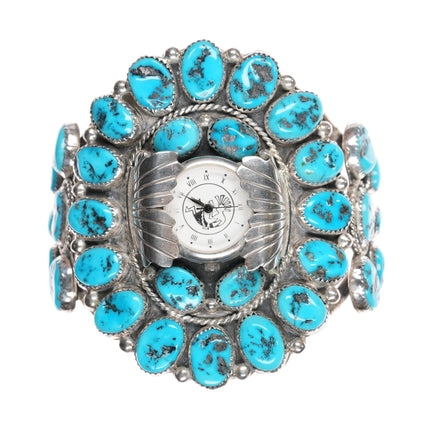 6 7/8" Large NE Navajo sterling Kingman turquoise cluster cuff bracelet