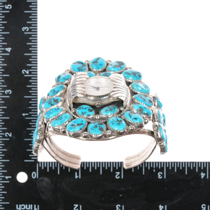 6 7/8" Large NE Navajo sterling Kingman turquoise cluster cuff bracelet