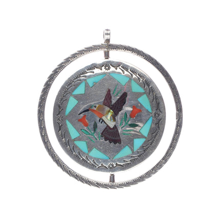 Sammy and Esther Guardian Zuni Spinner pendant Blue jay/Hummingbird sterling