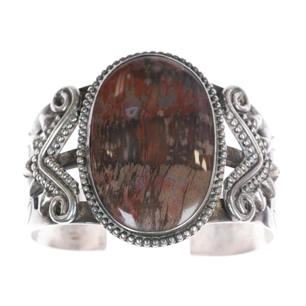 6.5" Large 1940's Navajo Petrified wood sterling cuff bracelet