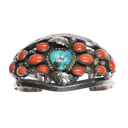 6.5" Mary Matt Navajo - Atkinsons Trading post Sterling turquoise coral cuff bracelet