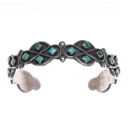 6.25" c1950's Vintage Zuni sterling and turquoise inlay shadowbox cuff bracelet