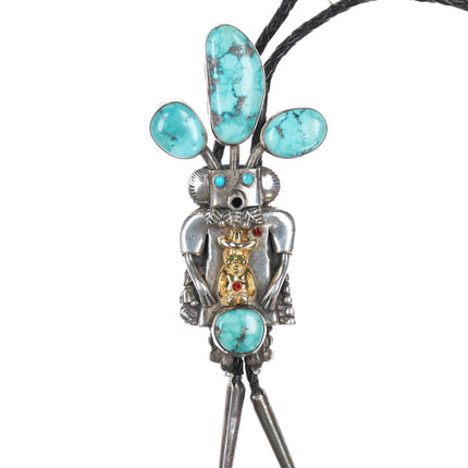 1980's Large John Larson Navajo sterling turquoise Kachina bolo tie