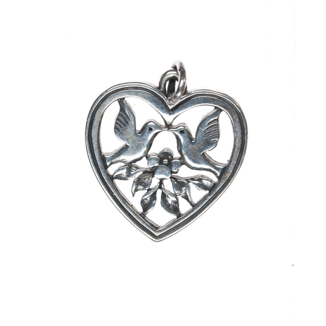 Retired James Avery doves in heart pendant sterling