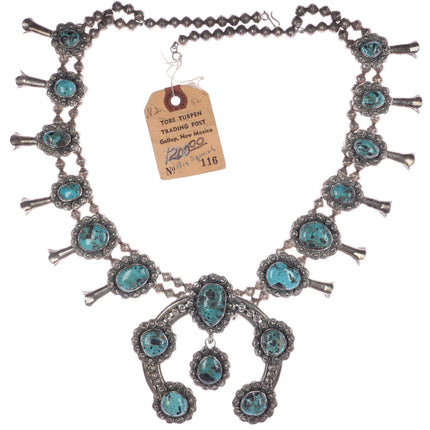 Large 50's-60's Native American sterling/turquoise squash blossom necklace