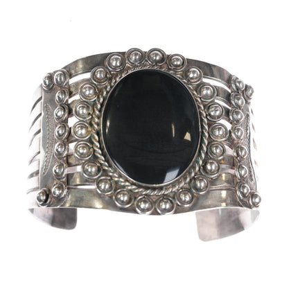 7.25" large Vintage Native American sterling onyx cuff bracelet