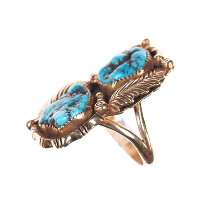 sz 6.5 Anna Begay Navajo 14k gold nugget turquoise feather ring