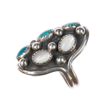 sz6 J Roybal Navajo sterling, turquoise, and mother of pearl ring