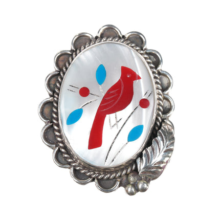 sz8.25 Large Zuni sterling redbird ring