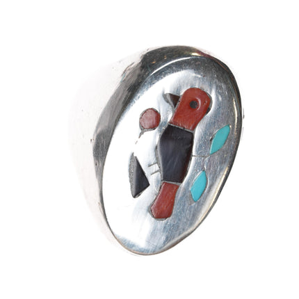 sz11 Vintage Zuni sterling bird inlay ring