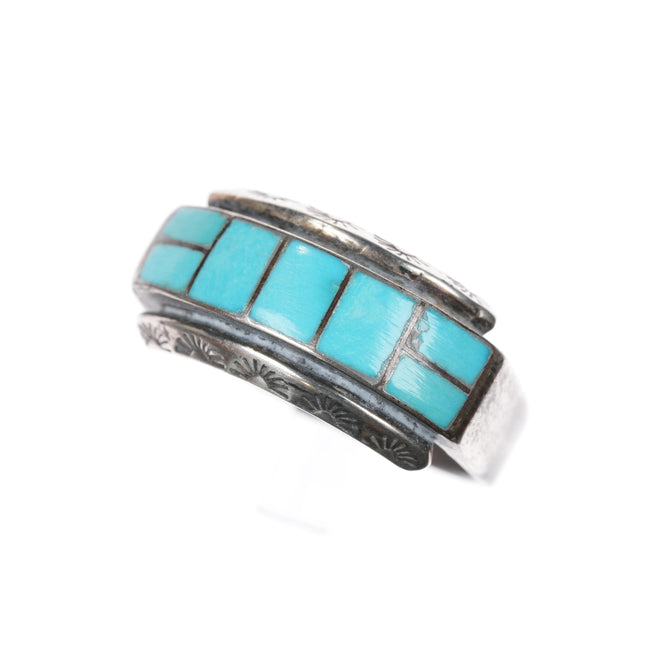 sz11 Vintage Zuni channel inlay turquoise band ring