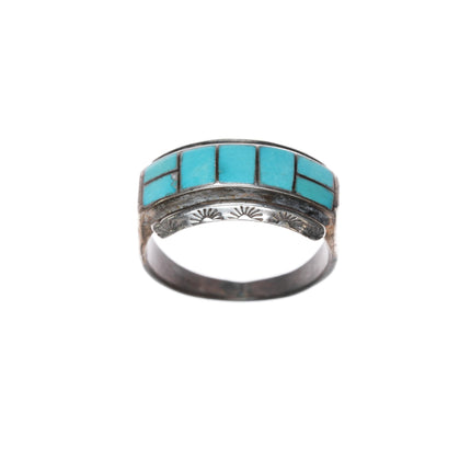 sz11 Vintage Zuni channel inlay turquoise band ring