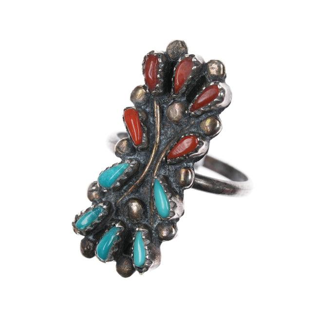 sz6.5 Vintage zuni sterling turquoise and coral petit point ring