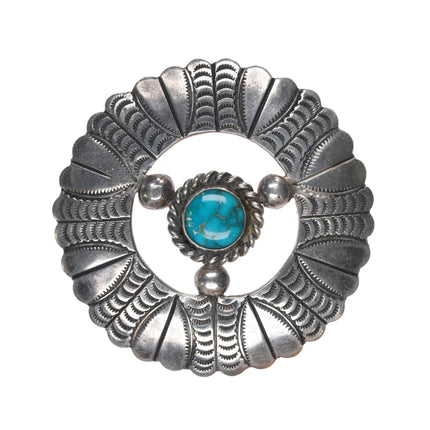 c1940's Navajo heavily stamped pin with high grade turquoise