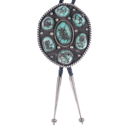 40" c1960 c-31 Sterling and turquoise nugget cluster bolo tie