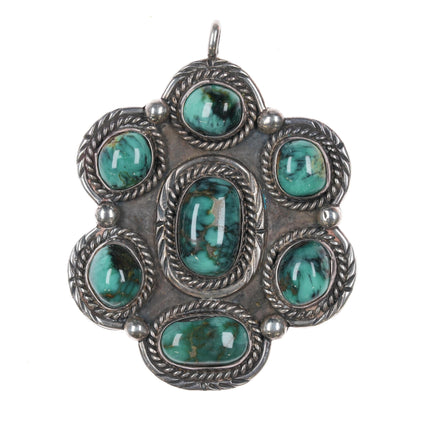 3 Hogans Vintage Native American sterling and turquoise cluster pendant