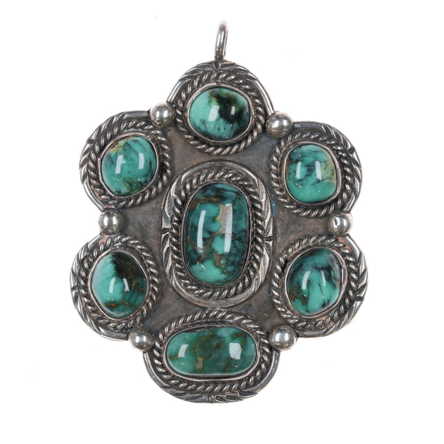 3 Hogans Vintage Native American sterling and turquoise cluster pendant