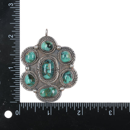 3 Hogans Vintage Native American sterling and turquoise cluster pendant