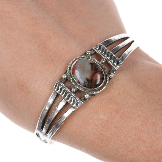 6 3/8" 30's-40's Native American silver and agate cuff bracelet