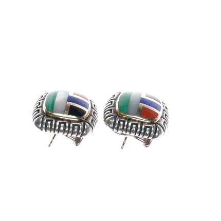 Asch Grossbardt 18k/Sterling Multi-stone inlay earrings c