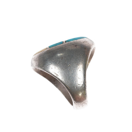 Vintage Zuni sterling turquoise and shell inlay ring