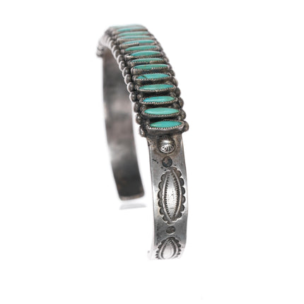 6" 30's-40's Zuni silver needlepoint turquoise row cuff bracelet