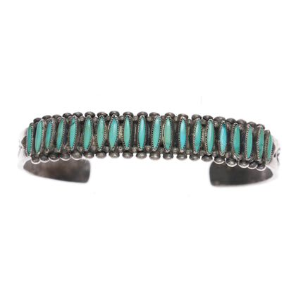 6" 30's-40's Zuni silver needlepoint turquoise row cuff bracelet