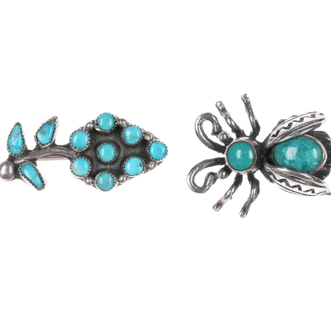 Vintage Zuni/Navajo sterling flower and insect pins w/ turquoise