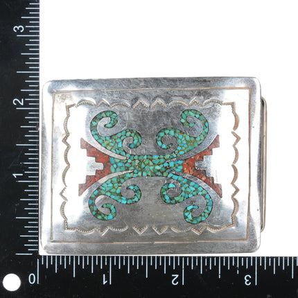 E Vintage Navajo sterling chip inlay belt buckle