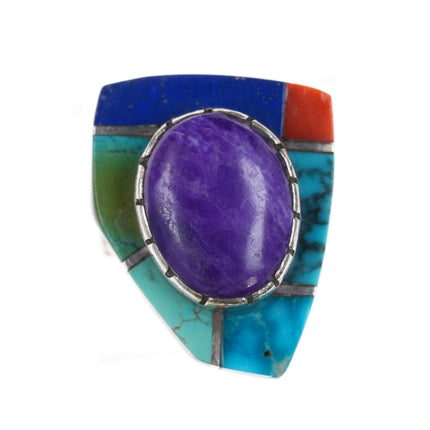 sz8 1980's Edward Zuni Sterling sugilite gem turquoise, coral, lapis ring