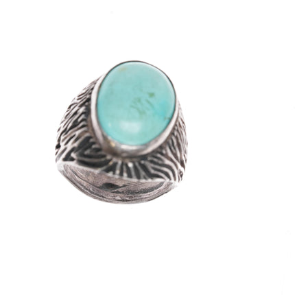 sz11.5 Vintage Native American cast sterling ring with nice turquoise