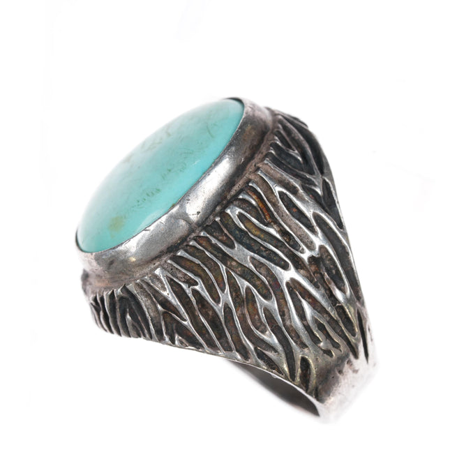 sz11.5 Vintage Native American cast sterling ring with nice turquoise