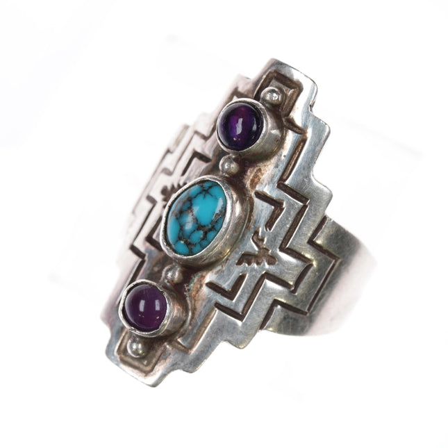 sz10+ Adjustable M Willie Joe Delgarito Navajo sterling, turquoise Amethyst ring