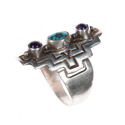 sz10+ Adjustable M Willie Joe Delgarito Navajo sterling, turquoise Amethyst ring