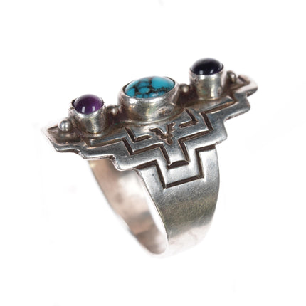 sz10+ Adjustable M Willie Joe Delgarito Navajo sterling, turquoise Amethyst ring