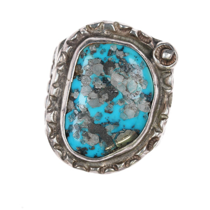 sz10.25 Large Vintage pyrite turquoise Native American sterling ring