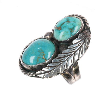 sz8 Vintage Native American sterling two turquoise ring