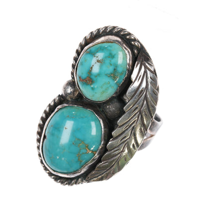 sz8 Vintage Native American sterling two turquoise ring