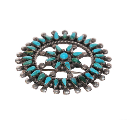 30's-40's Zuni turquoise cluster pin sterling