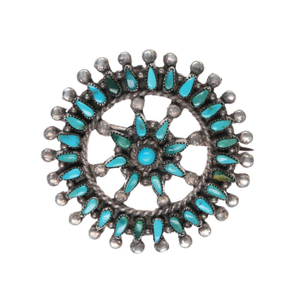 30's-40's Zuni turquoise cluster pin sterling