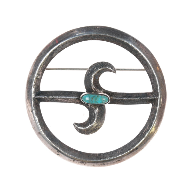 40's-50's Vintage Native American sandcast silver pin with turquoise