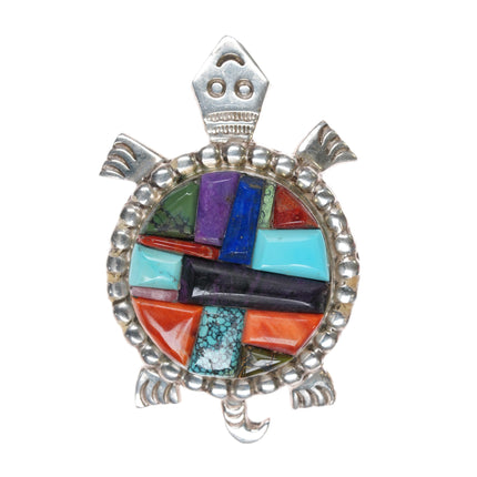 Alvin Yellowhorse Navajo sterling sugilite, turquoise cobblestone turtle pendant